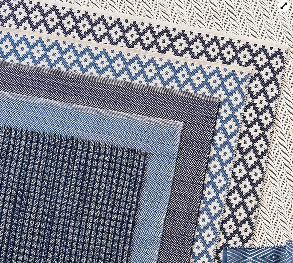 Herringbone Indigo/White Handwoven Indoor/Outdoor Rug