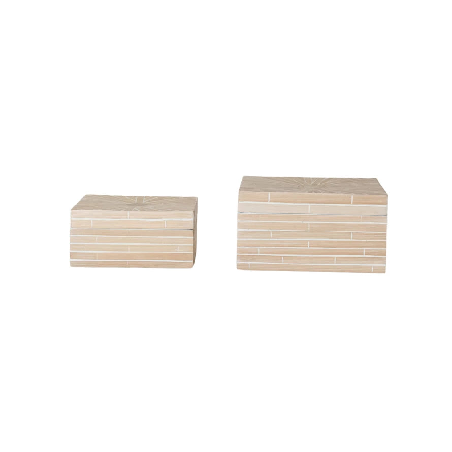 MDF & Bamboo Nesting Boxes with Inlay Pattern, Natural, Set of 2