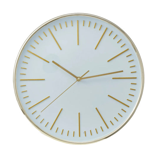 Plastic Wall Clock, White & Gold Finish
